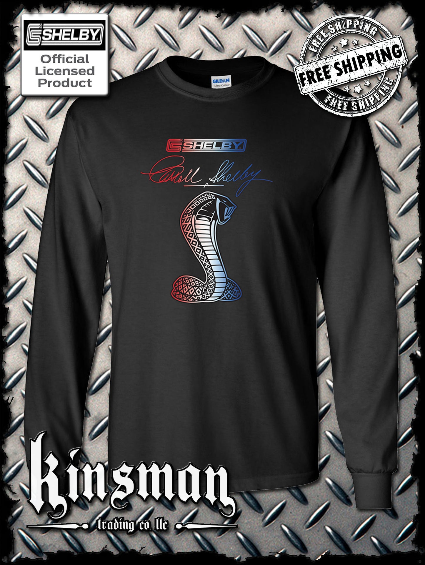 Carroll Shelby Red White & Blue Cobra USA Logo Long Sleeve T-Shirt