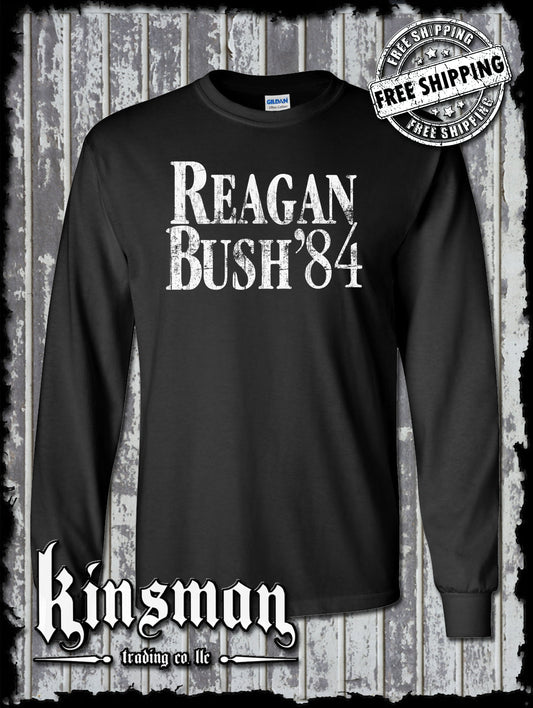 Ronald Reagan Bush For President 84 Long Sleeve T-Shirt - Republican 1980's Retro