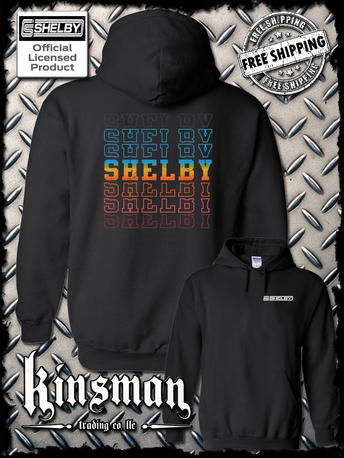Carroll Shelby Repeating Logo 2-Sided Hoodie / Sweatshirt Ford Mustang