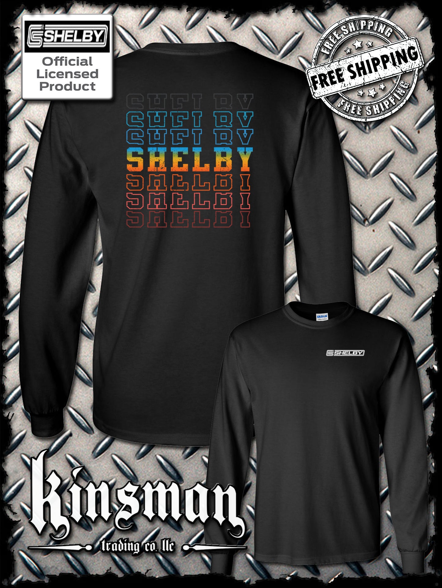 Carroll Shelby Repeating Logo 2-Sided Long Sleeve T-Shirt Ford Mustang