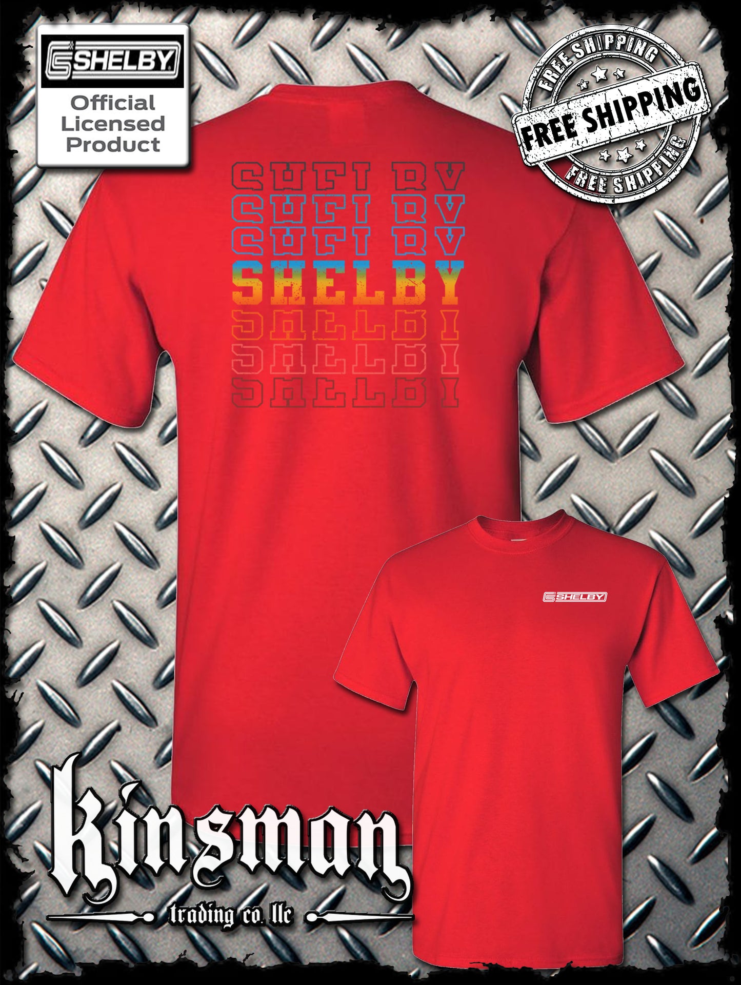 Carroll Shelby Repeating Logo 2-Sided T-Shirt Ford Mustang