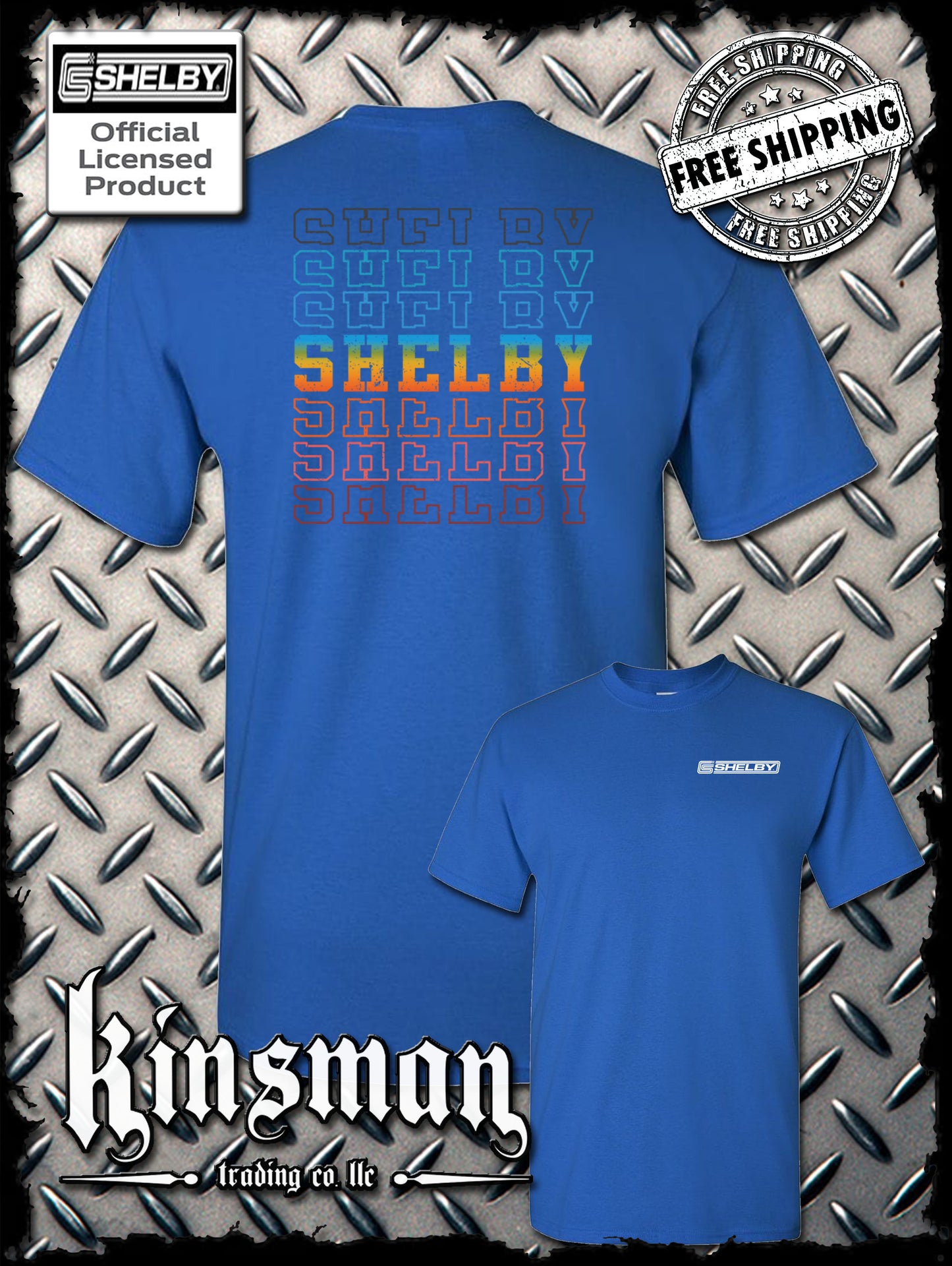 Carroll Shelby Repeating Logo 2-Sided T-Shirt Ford Mustang
