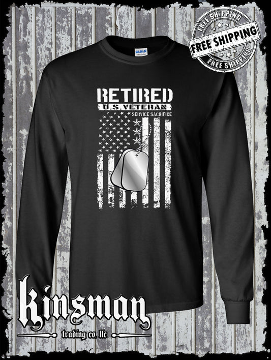 Retired US Veteran Long Sleeve T-Shirt United States Military Army Marines USA