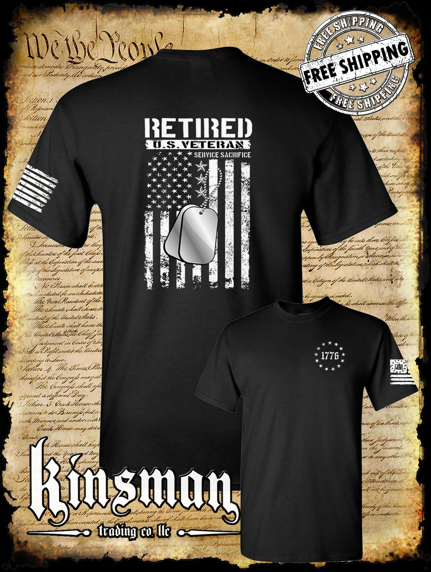 Retired US Veteran 2-Sided T-Shirt United States Military Army Marines USA