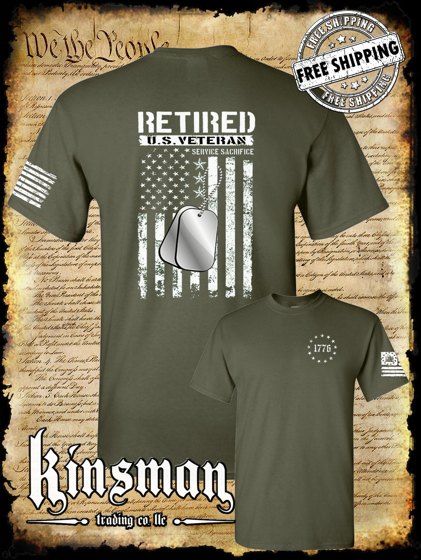 Retired US Veteran 2-Sided T-Shirt United States Military Army Marines USA