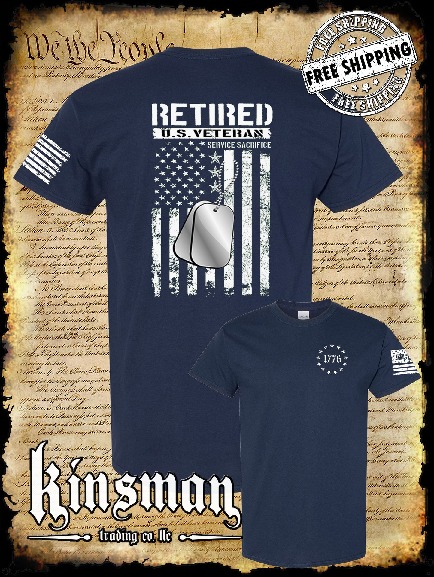 Retired US Veteran 2-Sided T-Shirt United States Military Army Marines USA