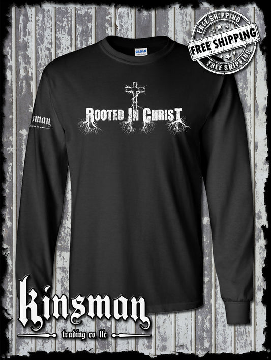 Rooted In Christ Long Sleeve T-Shirt - Jesus Christian Catholic God Bible Faith Cross