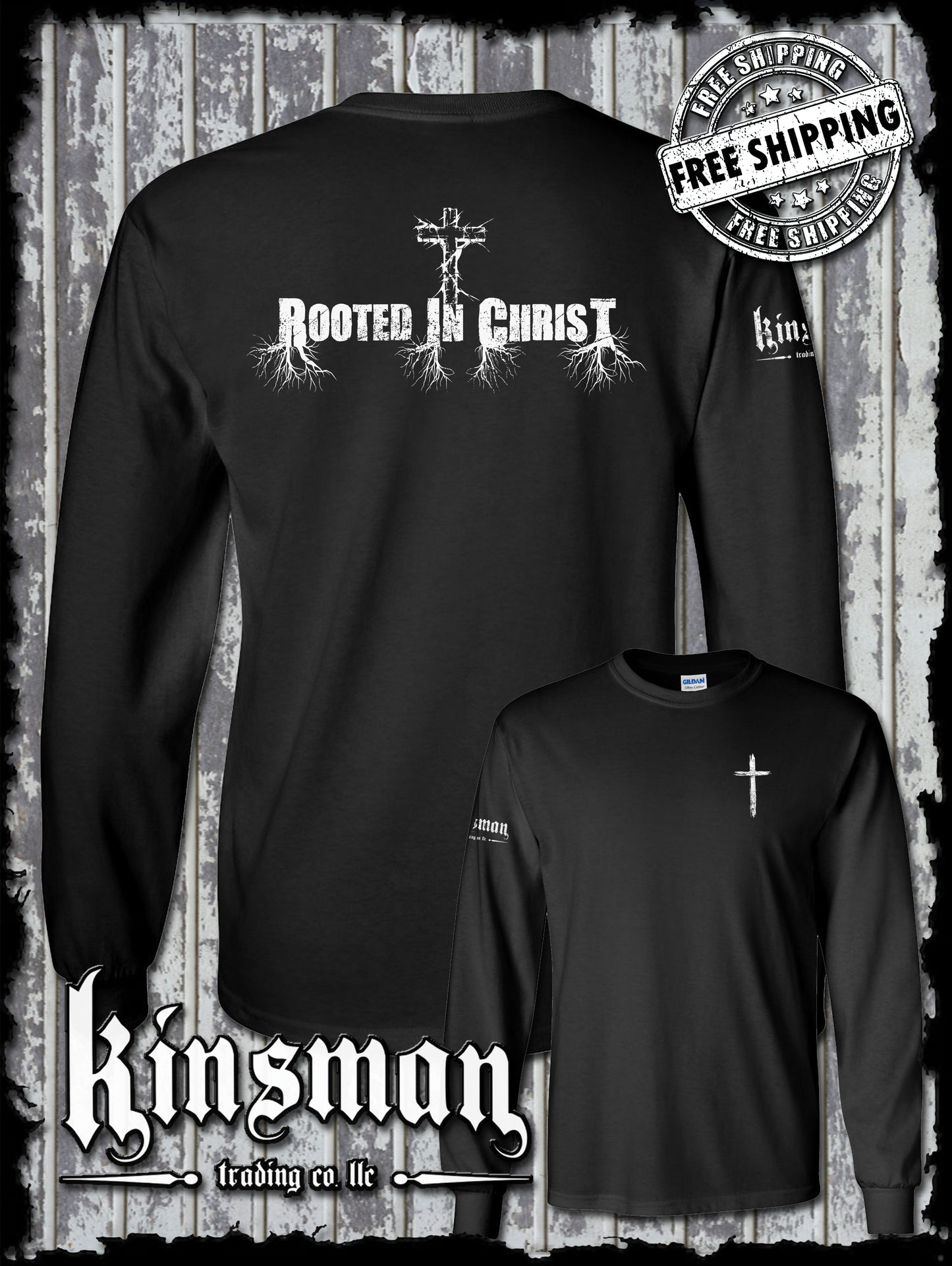 Rooted In Christ 2-Sided Long Sleeve T-Shirt - Jesus Christian Catholic God Bible Faith Cross