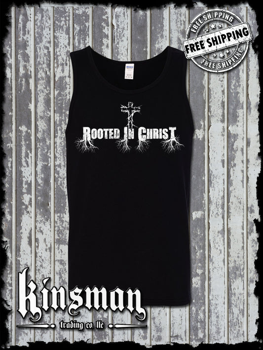 Rooted In Christ Tank Top T-Shirt - Jesus Christian Catholic God Bible Faith Cross