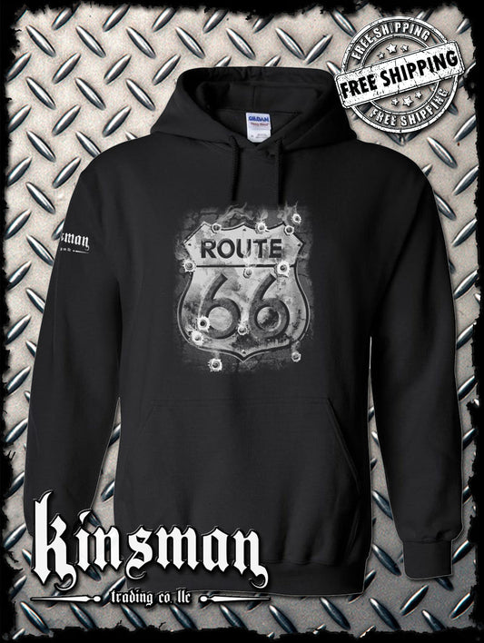Route 66 Hoodie Sweatshirt - Smoking Sign with Bullet Holes