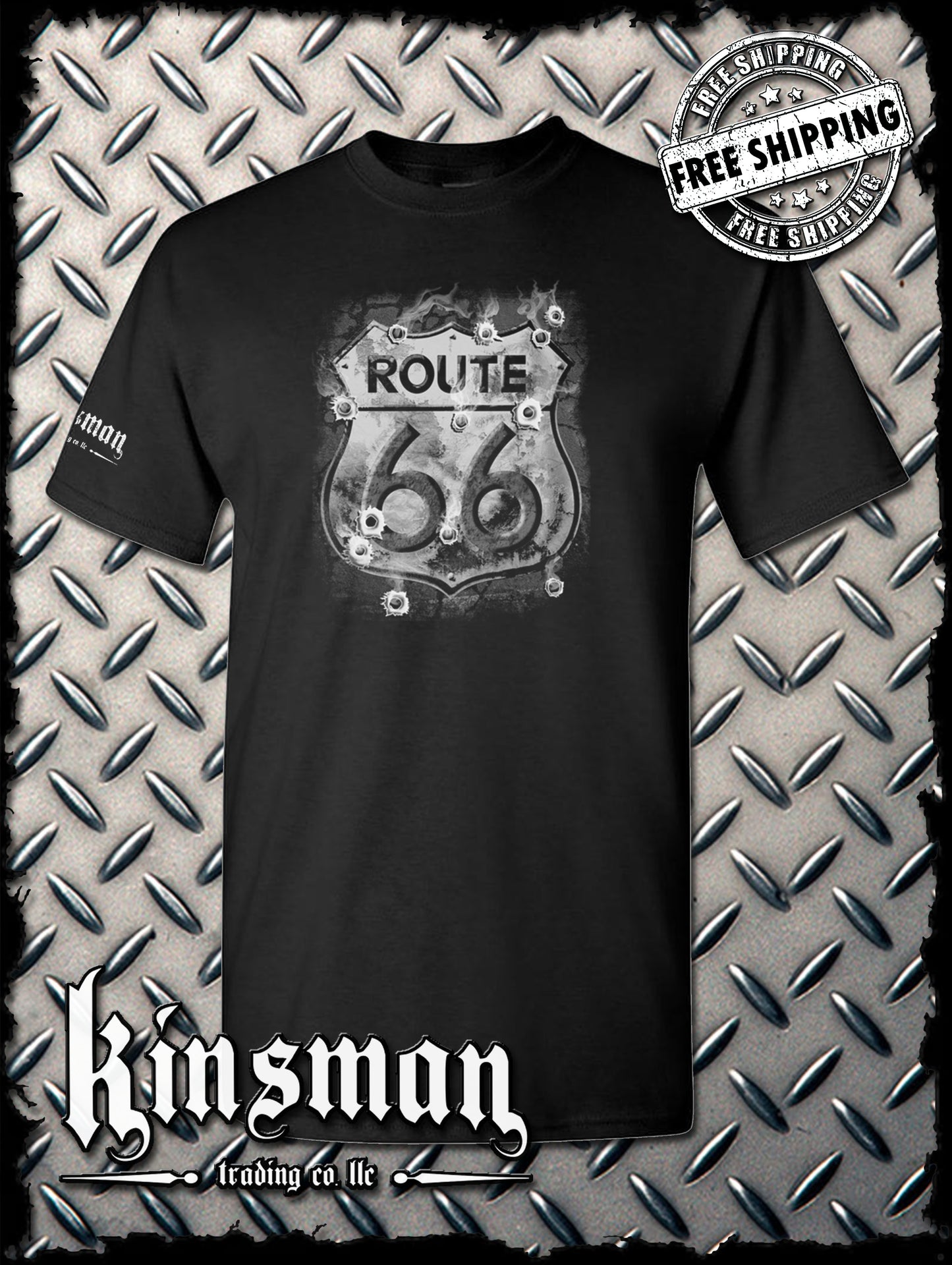 Route 66 T-Shirt - Smoking Sign with Bullet Holes
