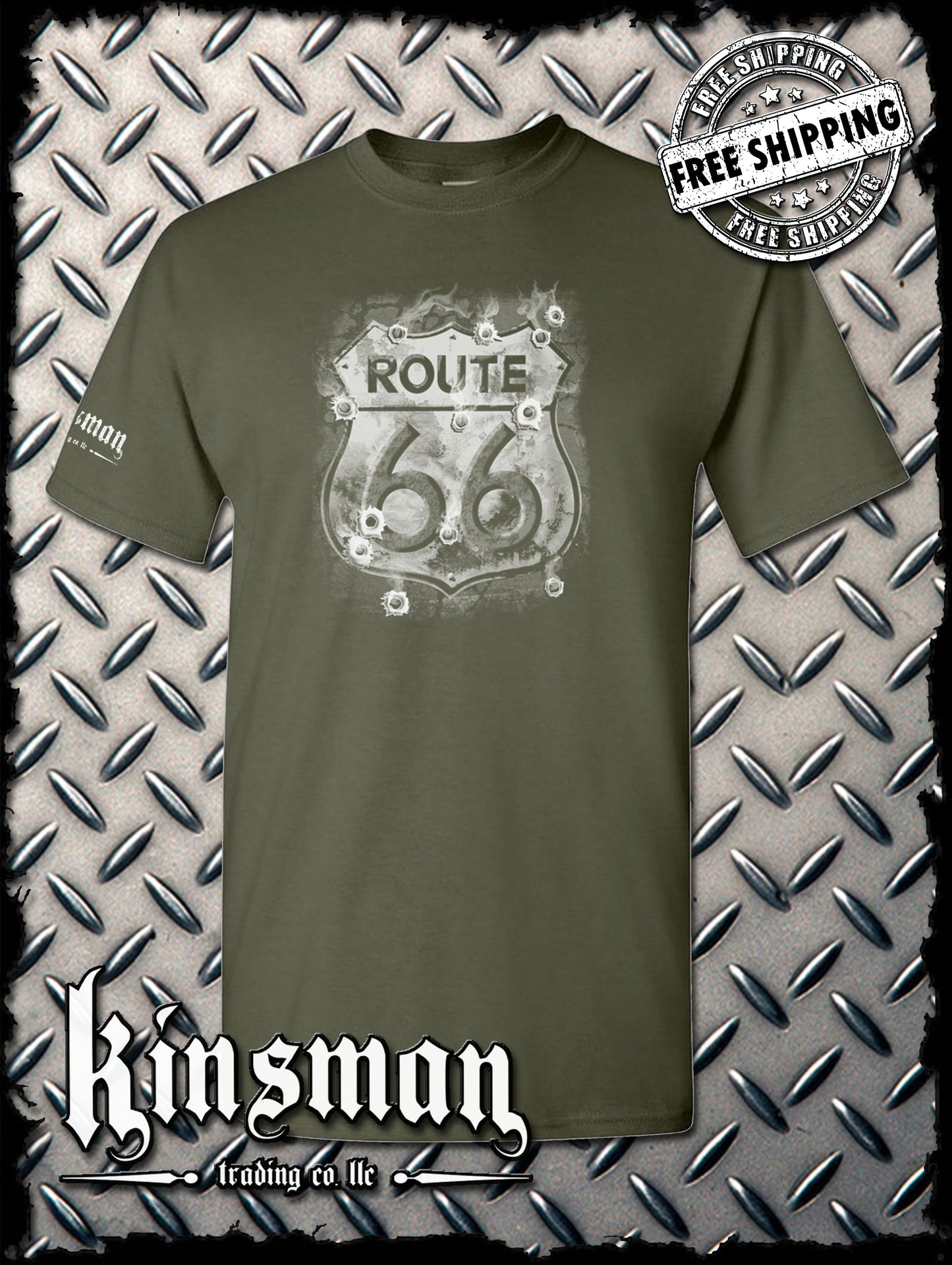 Route 66 T-Shirt - Smoking Sign with Bullet Holes