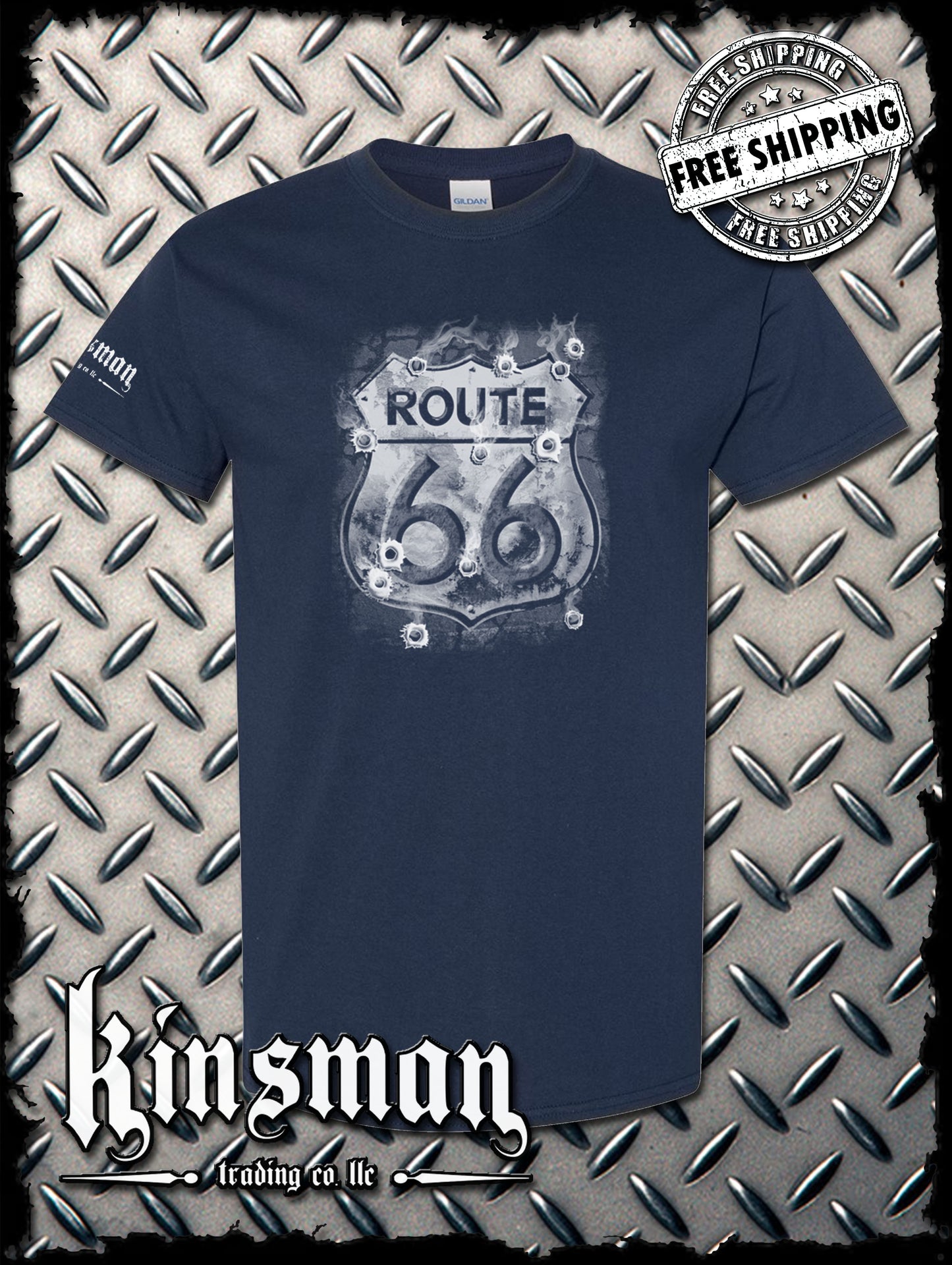 Route 66 T-Shirt - Smoking Sign with Bullet Holes