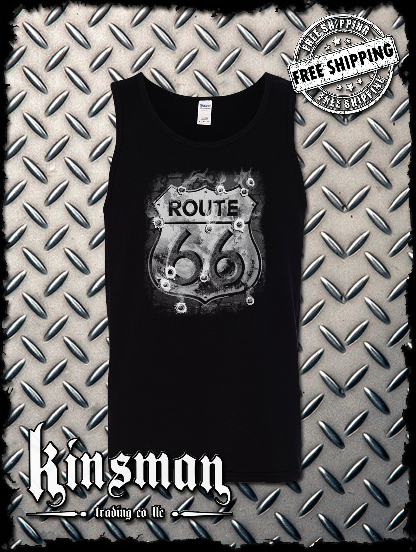 Route 66 Tank Top T-Shirt - Smoking Sign with Bullet Holes