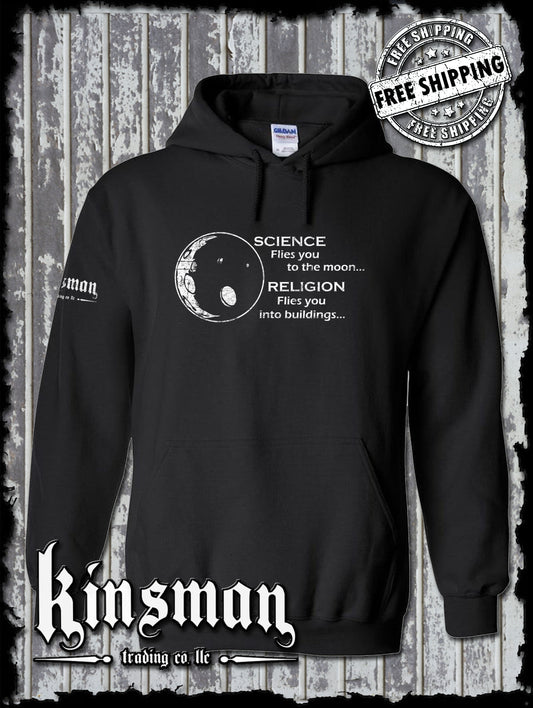 Science Flies You To The Moon Religion Into Buildings Hoodie / Sweatshirt - Atheist Agnostic