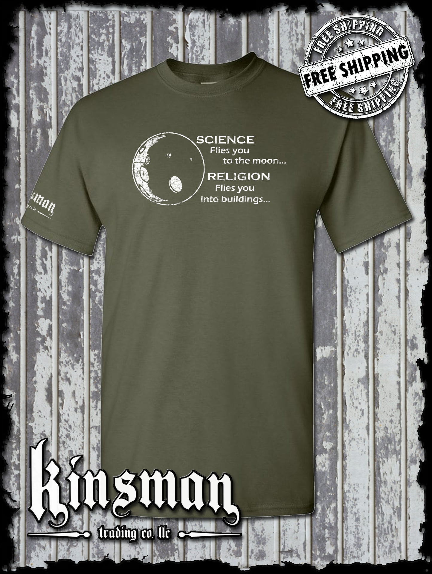 Science Flies You To The Moon Religion Into Buildings T-Shirt - Atheist Agnostic