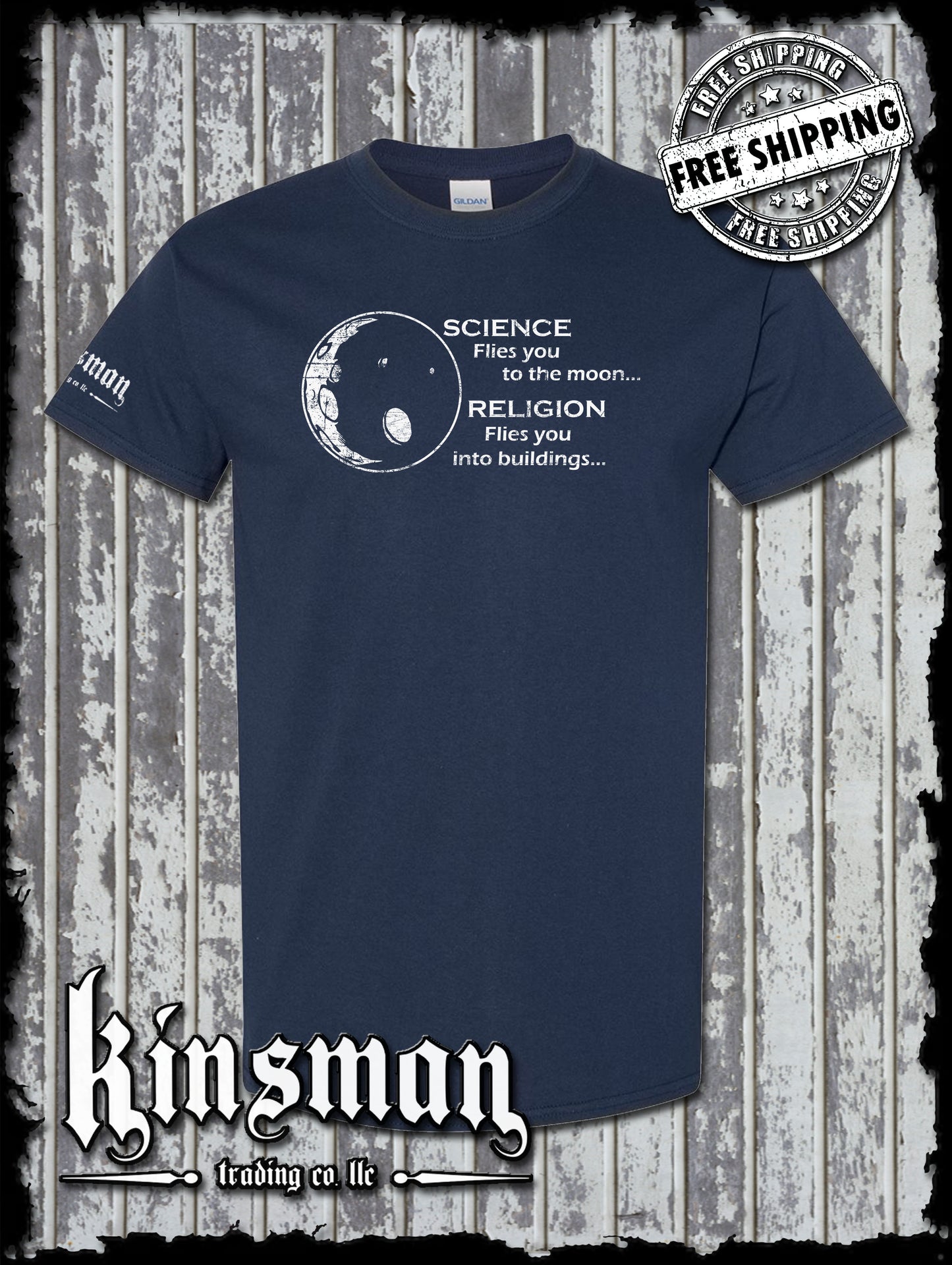 Science Flies You To The Moon Religion Into Buildings T-Shirt - Atheist Agnostic