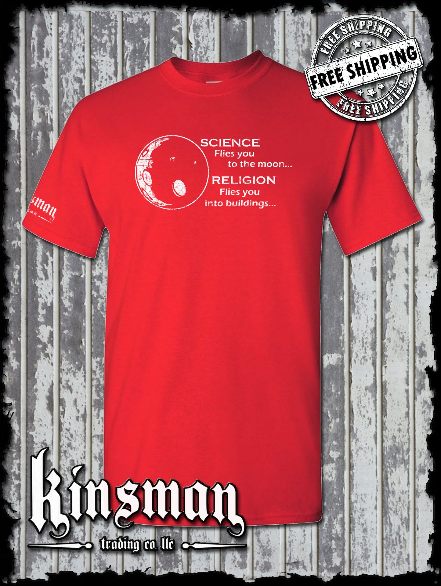 Science Flies You To The Moon Religion Into Buildings T-Shirt - Atheist Agnostic