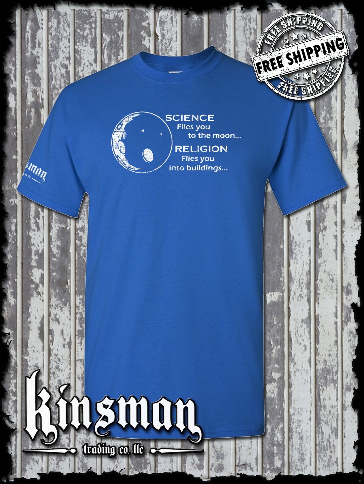 Science Flies You To The Moon Religion Into Buildings T-Shirt - Atheist Agnostic