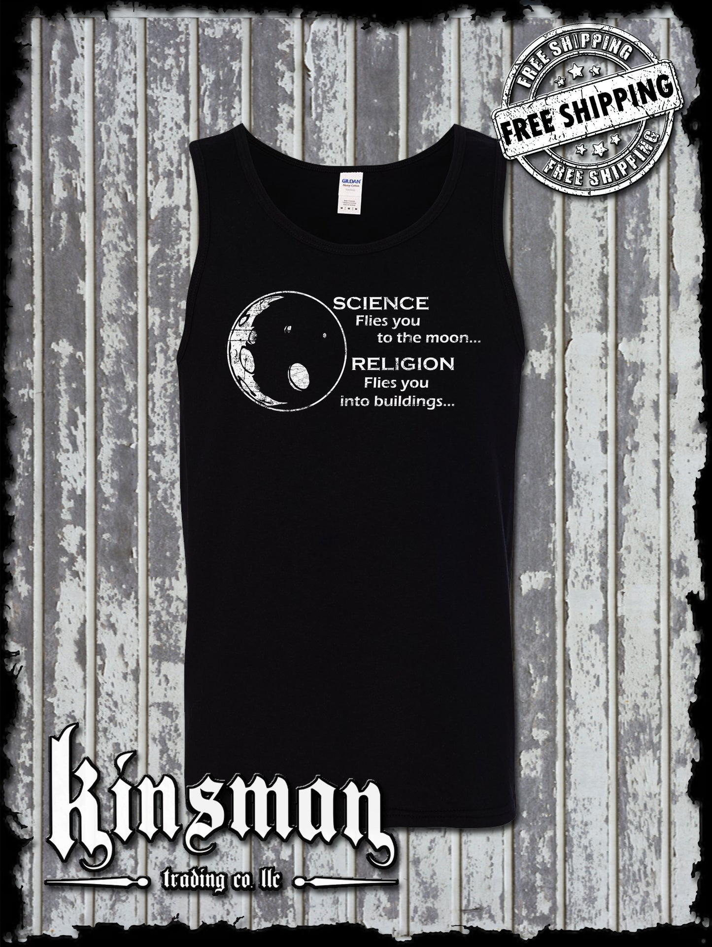 Science Flies You To The Moon Religion Into Buildings Tank Top T-Shirt - Atheist Agnostic