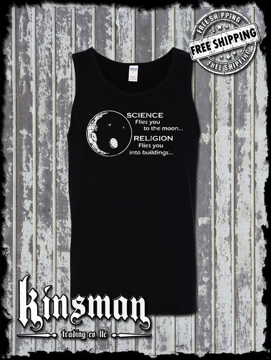 Science Flies You To The Moon Religion Into Buildings Tank Top T-Shirt - Atheist Agnostic