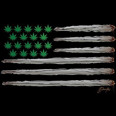 American Joint & Pot Leaf Flag T-Shirt USA Weed