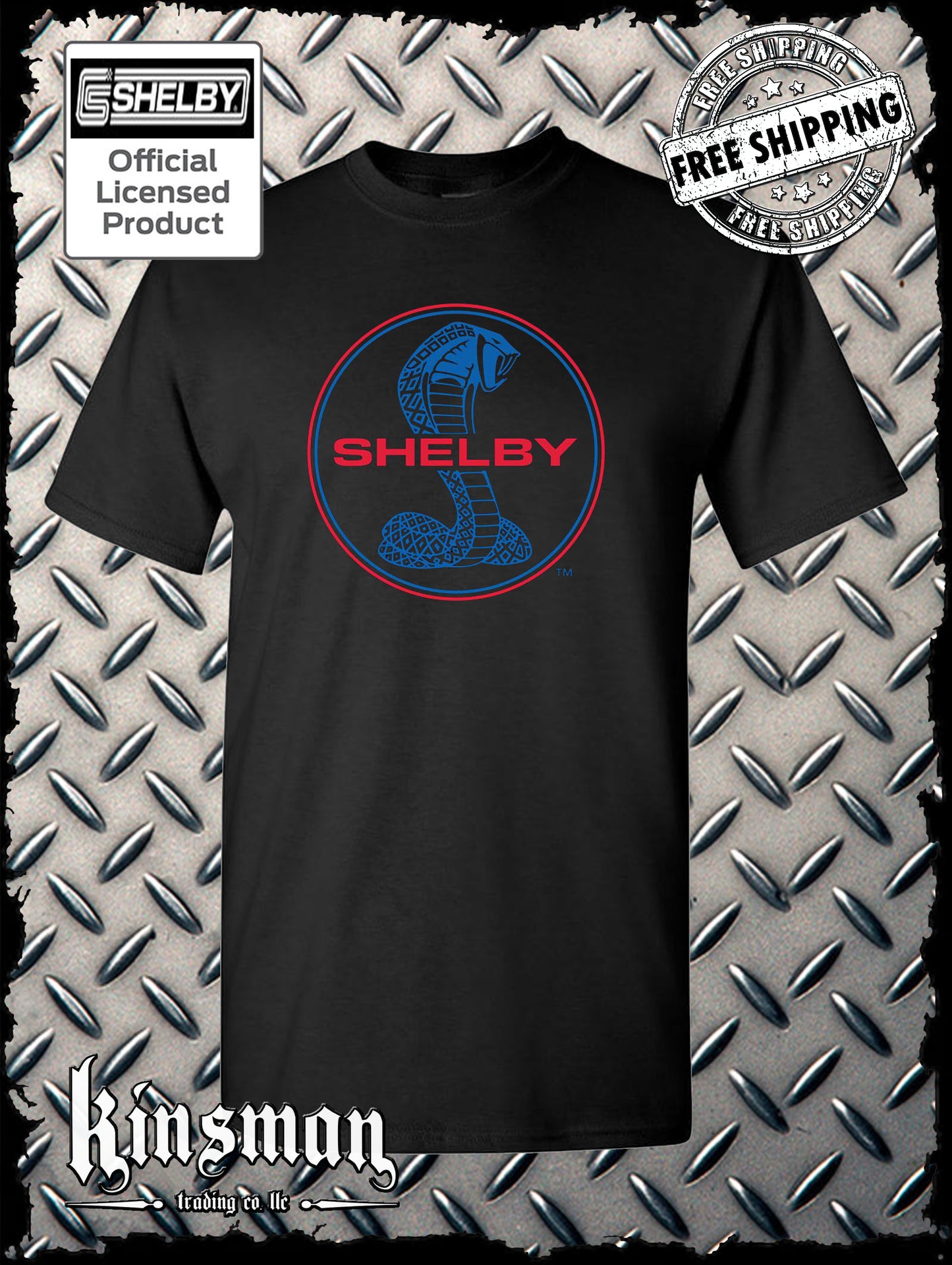 Shelby Cobra T-Shirt / Authentic Licensed Product Blue & Red Logo Ford GT500