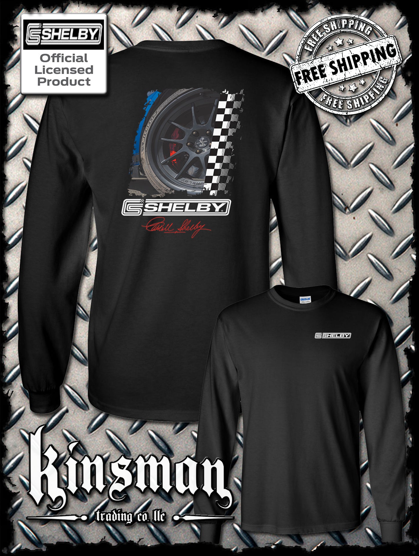 Carroll Shelby Wheel 2-Sided Long Sleeve T-Shirt GT 500 Mustang