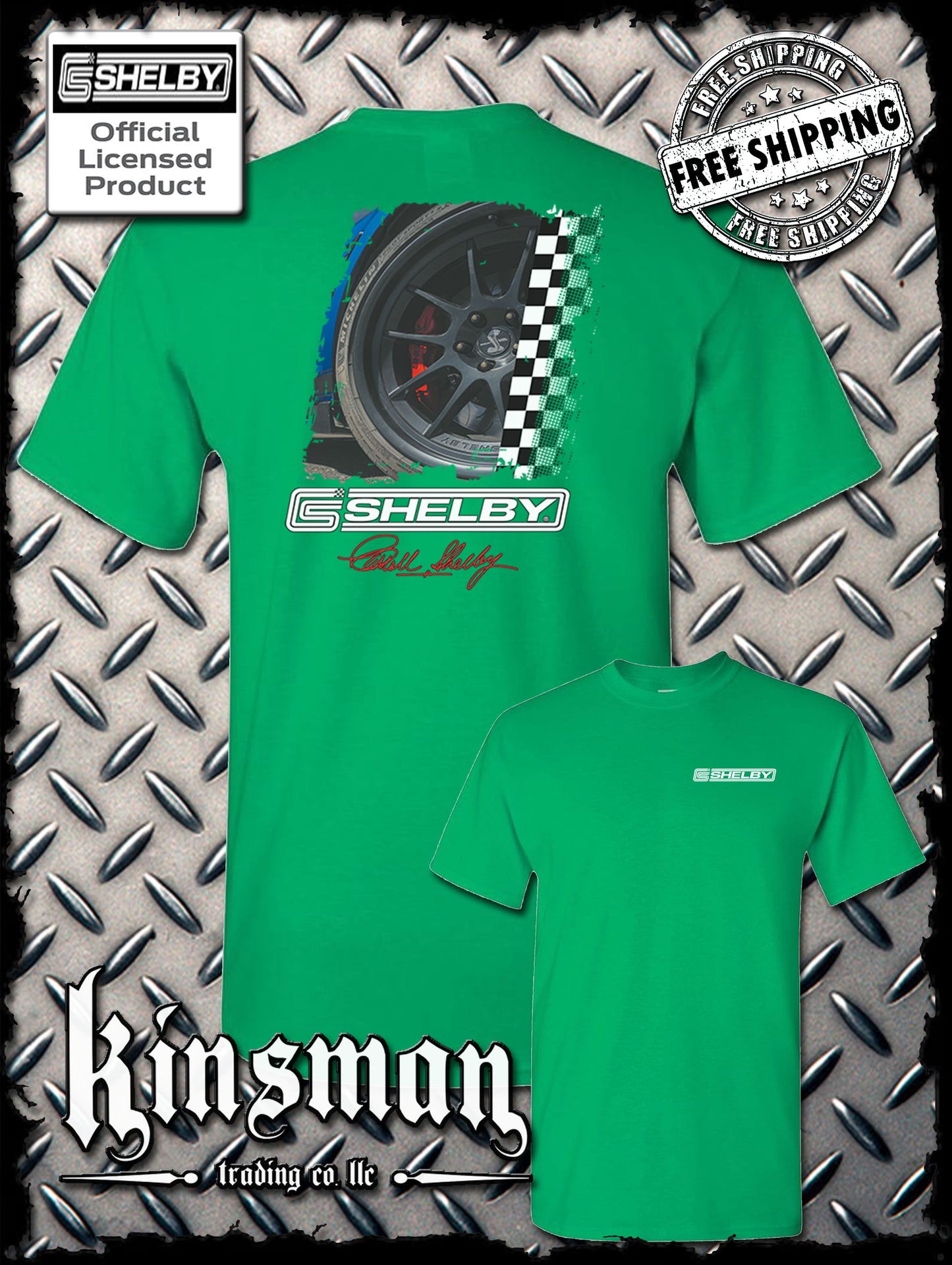 Carroll Shelby Wheel 2-Sided T-Shirt GT 500 Mustang