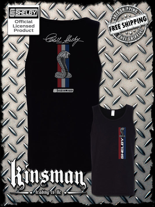 Carroll Shelby Cobra Red White Blue Stripe 2-Sided Tank Top T-Shirt