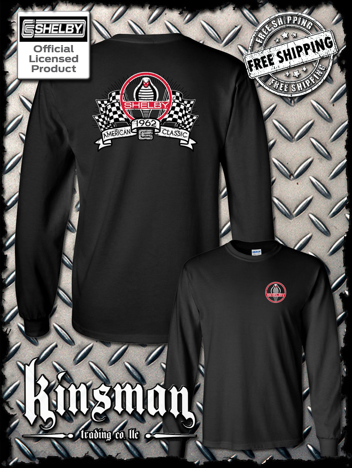 Carroll Shelby Racing Flags 2-Sided Long Sleeve T-Shirt