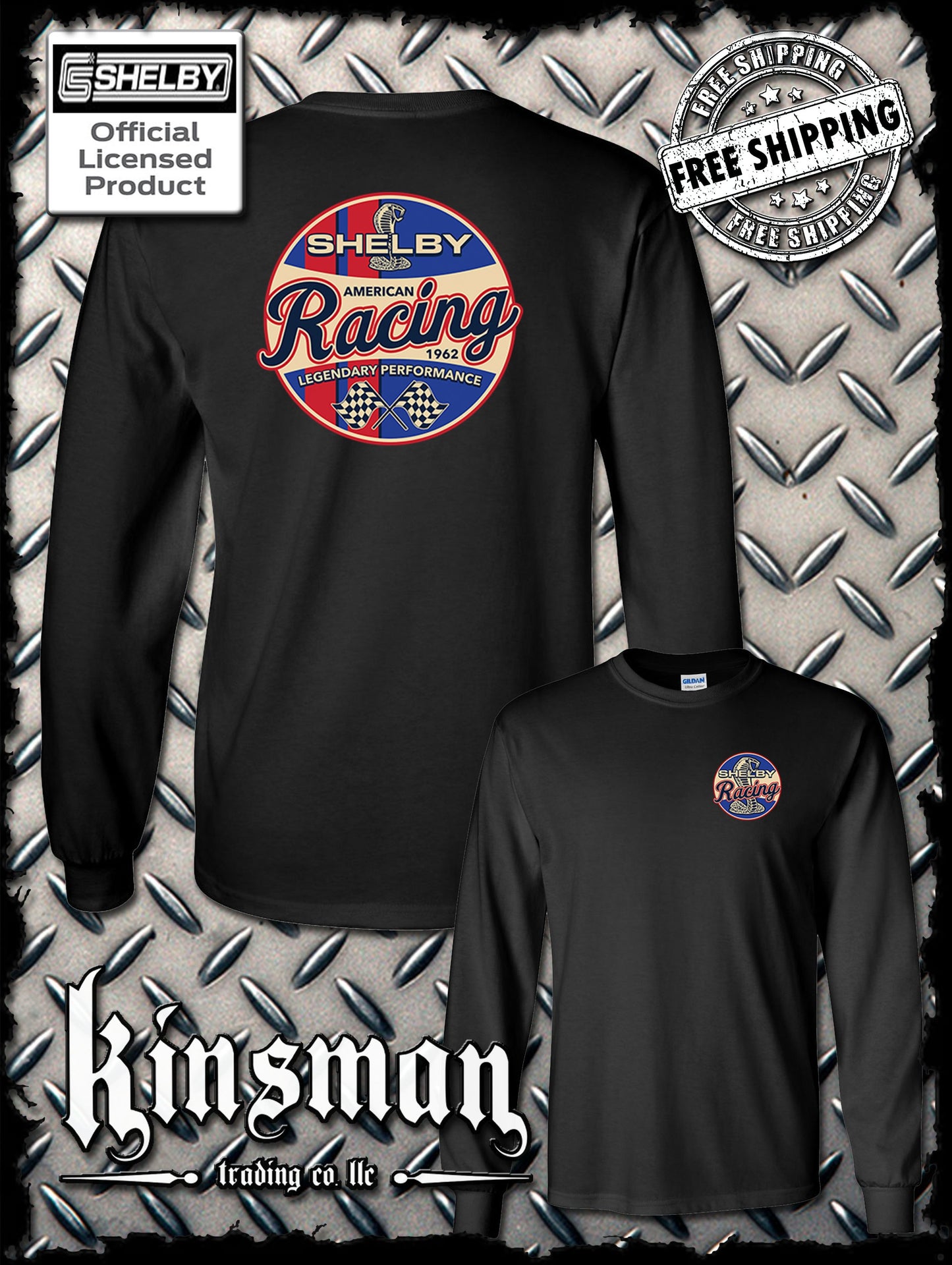 Carroll Shelby Racing Cobra Logo 2-Sided Long Sleeve T-Shirt