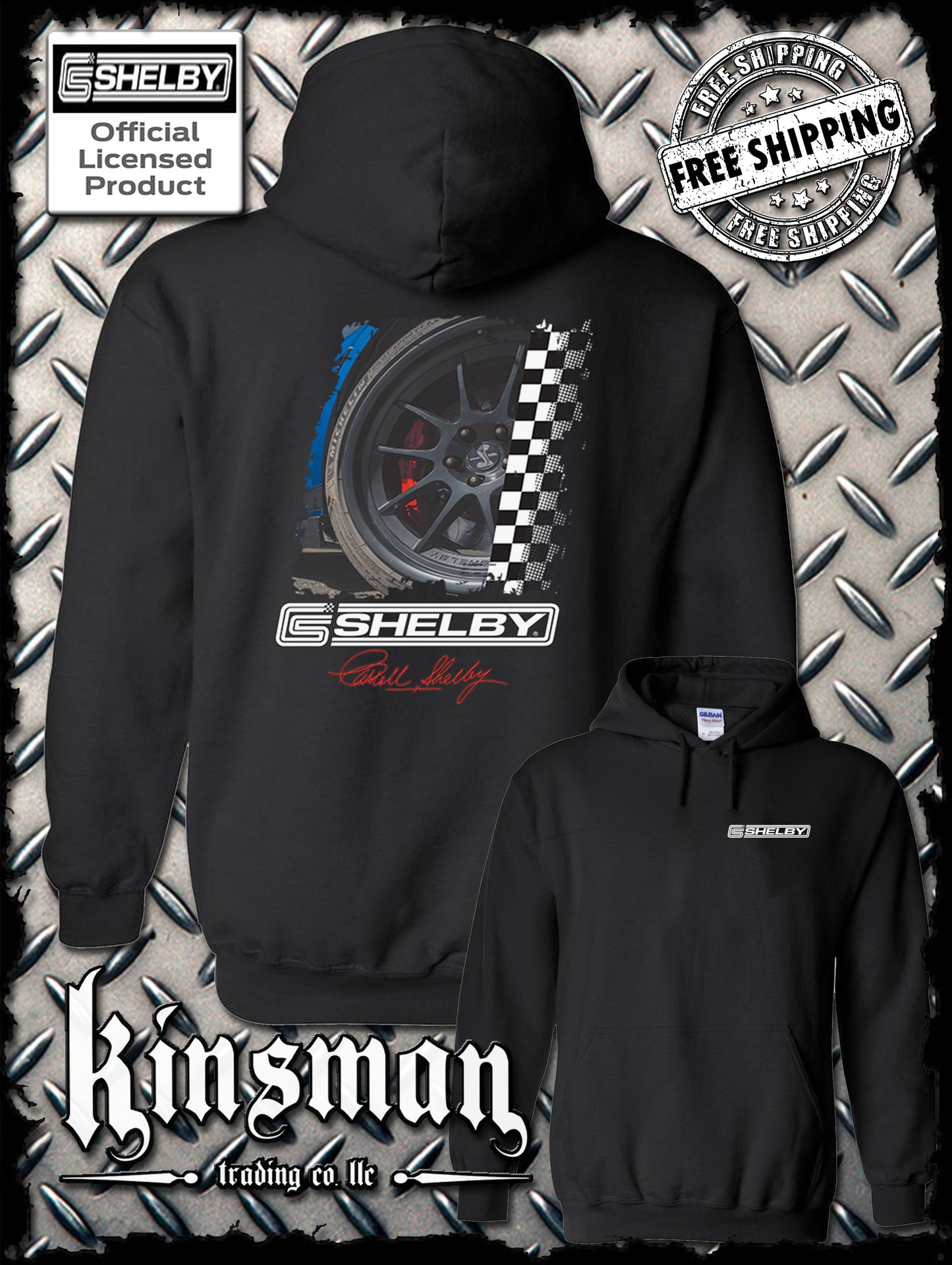 Carroll Shelby Wheel 2-Sided Hoodie / Sweatshirt Ford Mustang GT 500