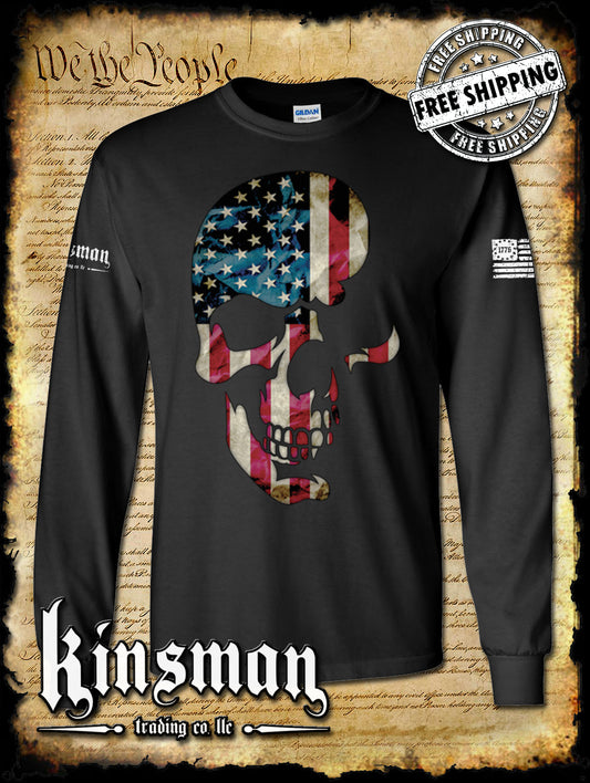 AMERICANA SKULL Long Sleeve T-Shirt