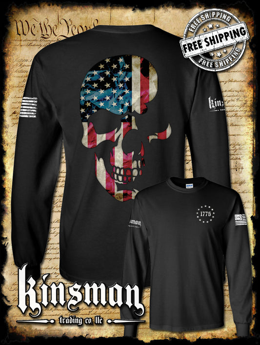 AMERICANA SKULL 2-Sided Long Sleeve T-Shirt