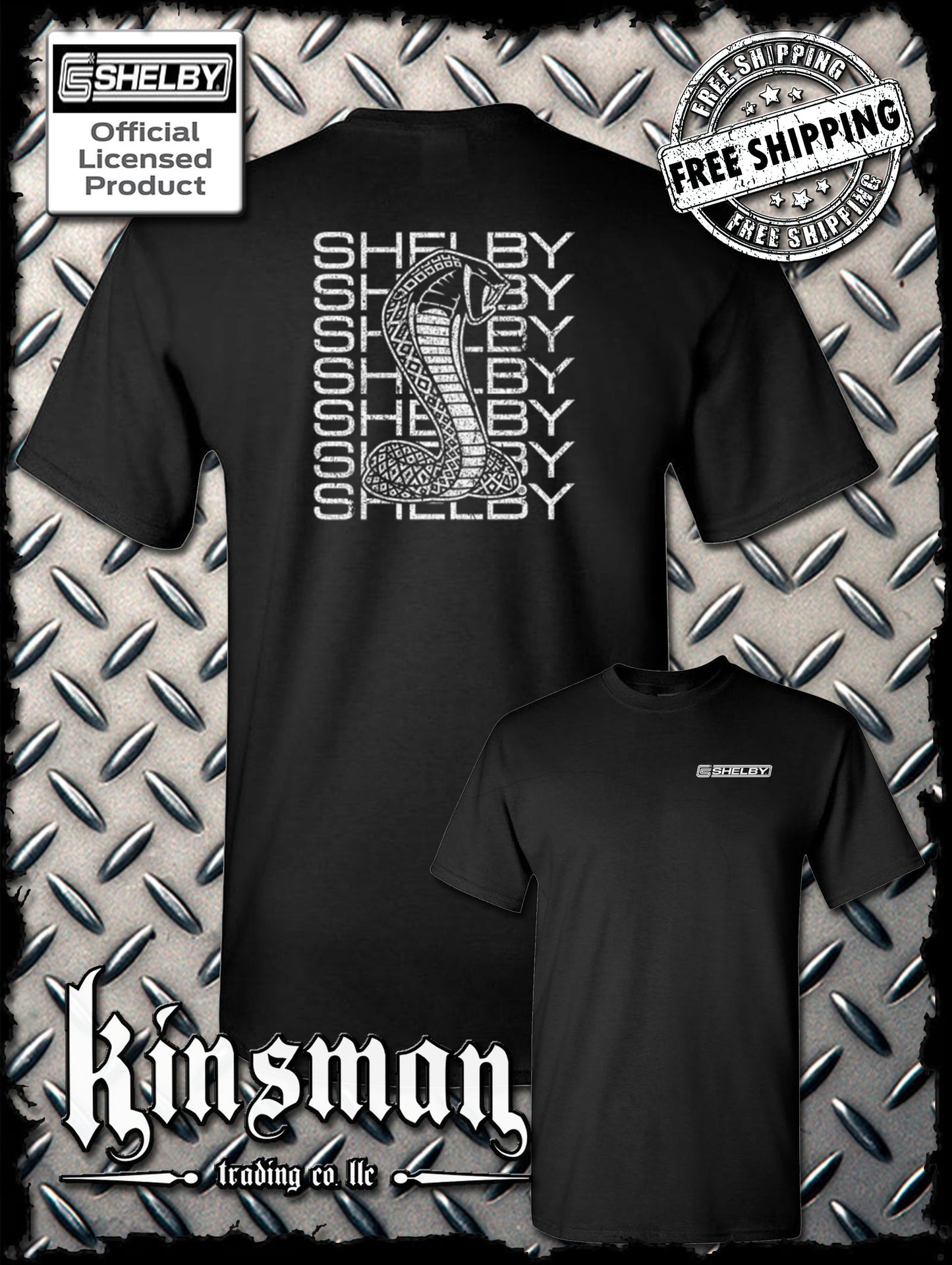 Carroll Shelby Stacked Cobra Logo 2-Sided T-Shirt