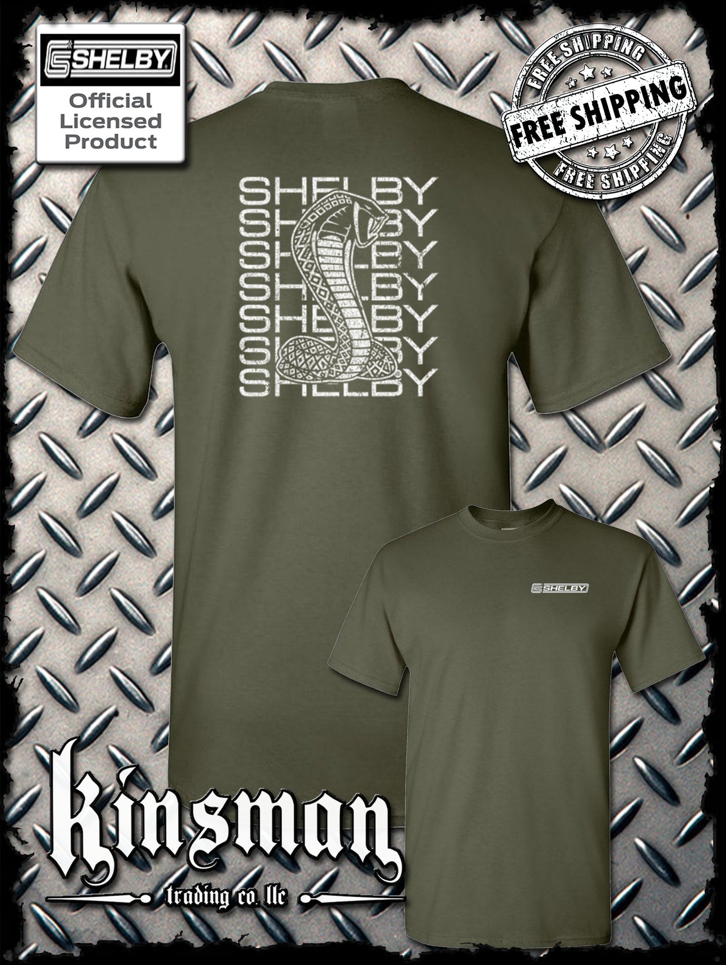 Carroll Shelby Stacked Cobra Logo 2-Sided T-Shirt