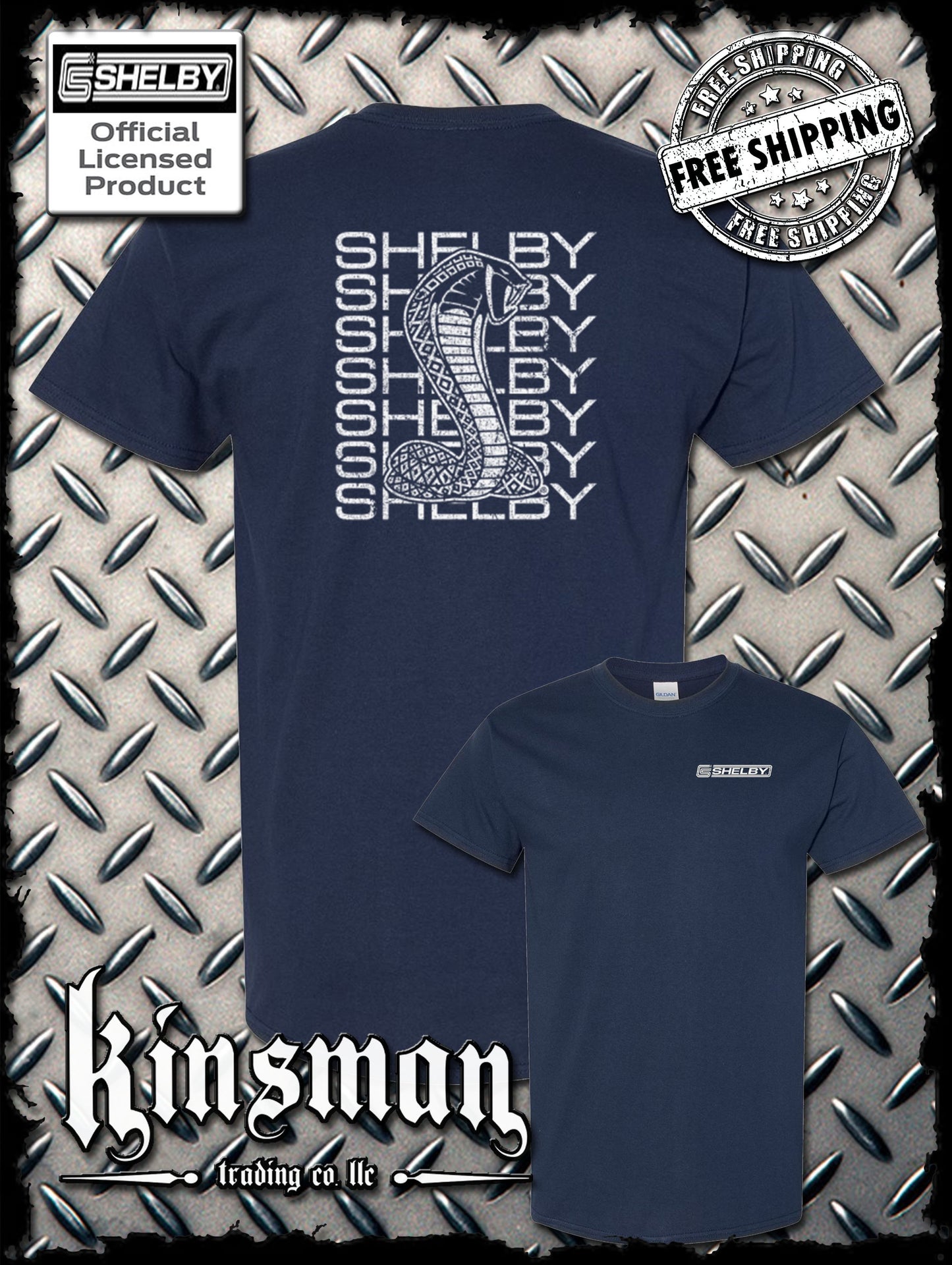 Carroll Shelby Stacked Cobra Logo 2-Sided T-Shirt