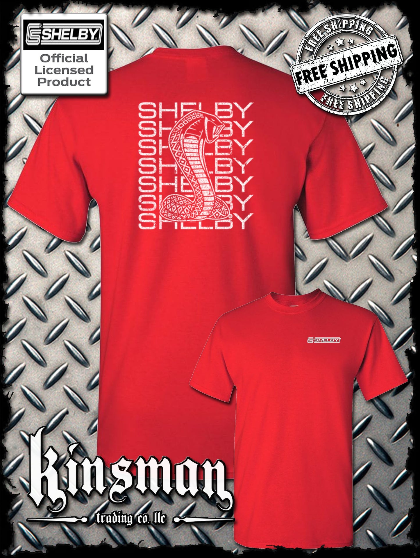 Carroll Shelby Stacked Cobra Logo 2-Sided T-Shirt