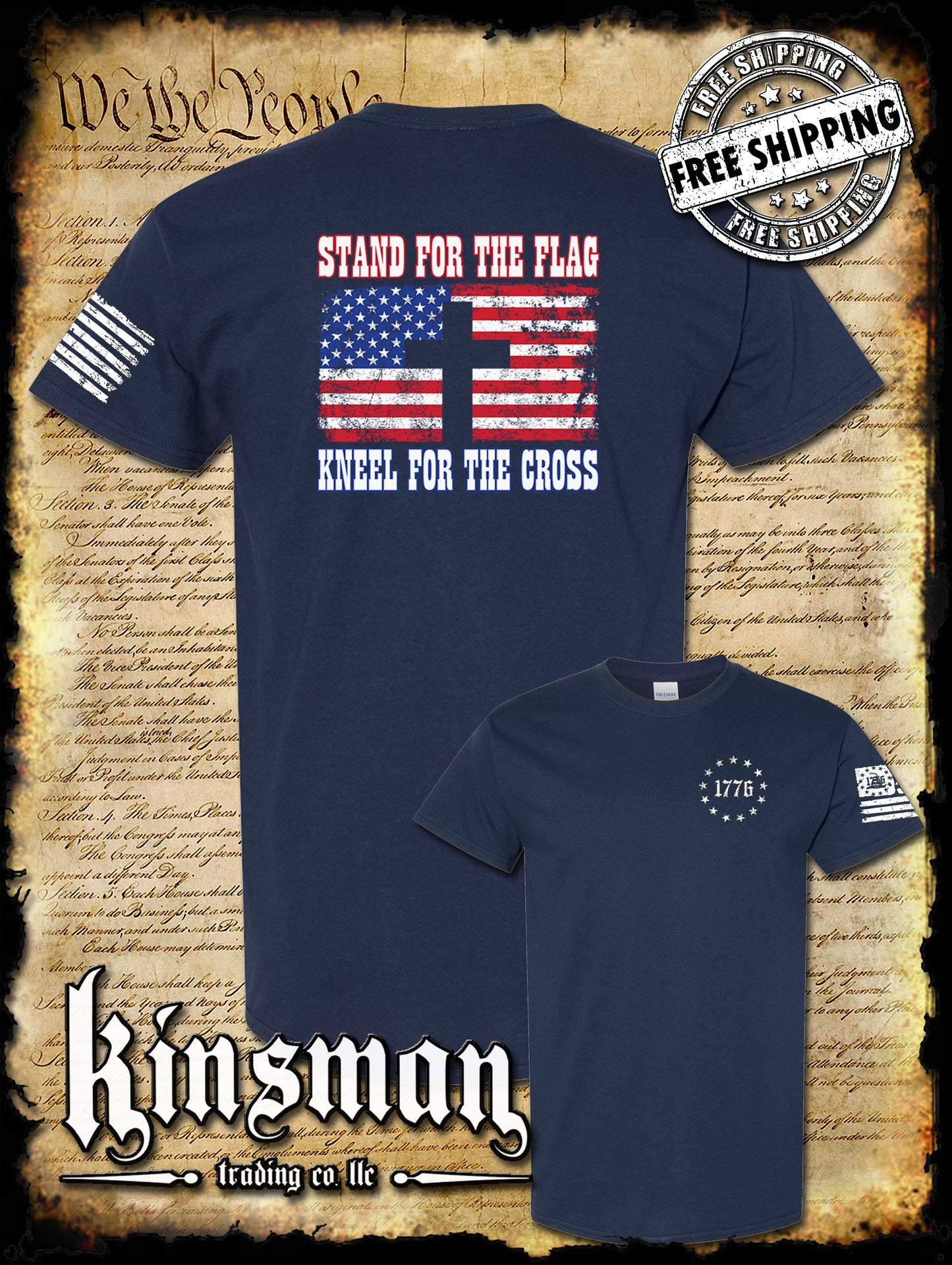 Stand for The Flag Kneel for The Cross 2-Sided T-Shirt