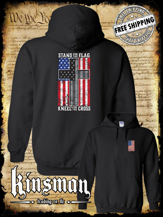 Stand for the Flag Kneel for the Cross 2-Sided Hoodie / Sweatshirt American Flag Cross USA