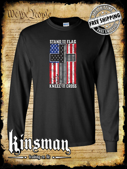 Stand for the Flag Kneel for the Cross Long Sleeve T-Shirt American Patriot USA God's Country