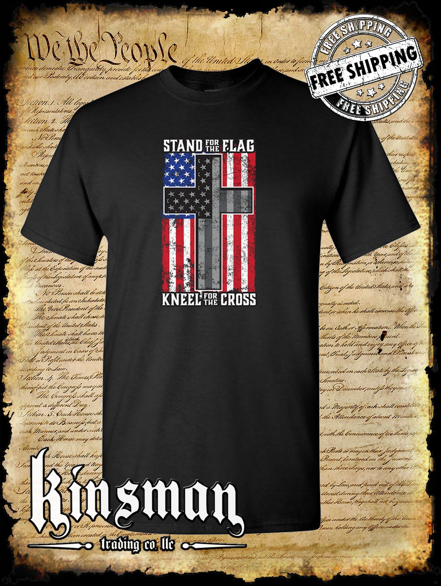 Stand for the Flag Kneel for the Cross T-Shirt American Flag Cross USA