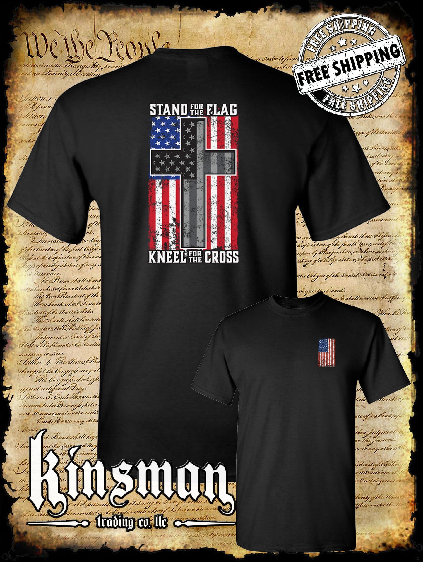 Stand for the Flag Kneel for the Cross 2-Sided T-Shirt American Flag Cross USA