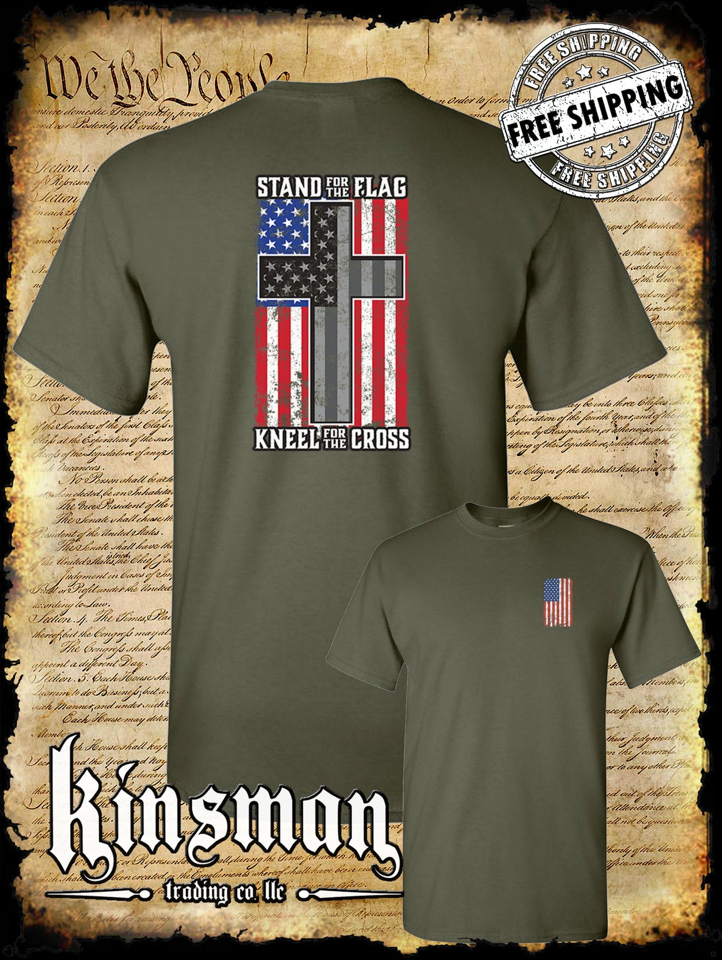 Stand for the Flag Kneel for the Cross 2-Sided T-Shirt American Flag Cross USA
