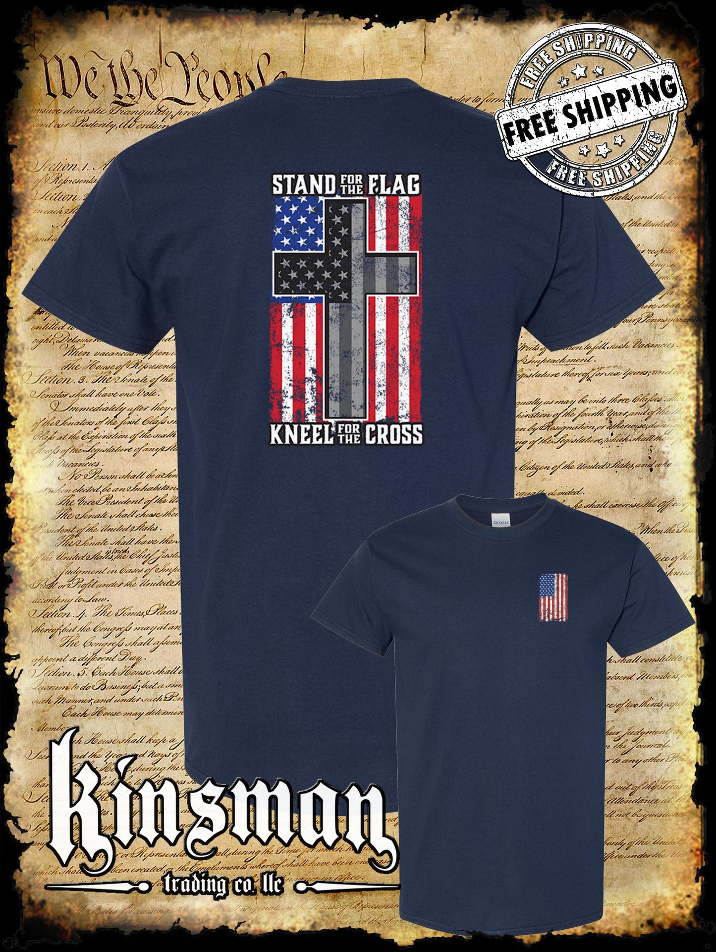 Stand for the Flag Kneel for the Cross 2-Sided T-Shirt American Flag Cross USA