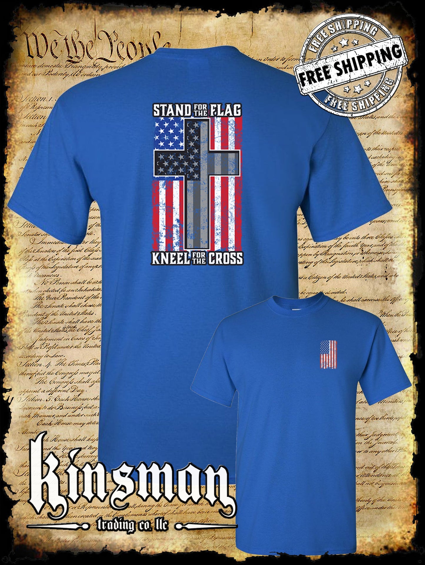 Stand for the Flag Kneel for the Cross 2-Sided T-Shirt American Flag Cross USA