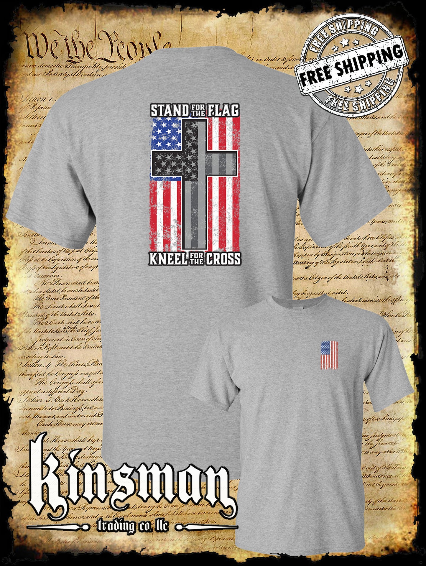 Stand for the Flag Kneel for the Cross 2-Sided T-Shirt American Flag Cross USA