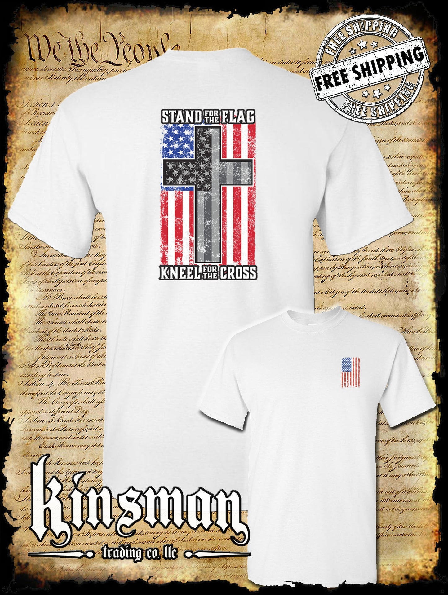 Stand for the Flag Kneel for the Cross 2-Sided T-Shirt American Flag Cross USA