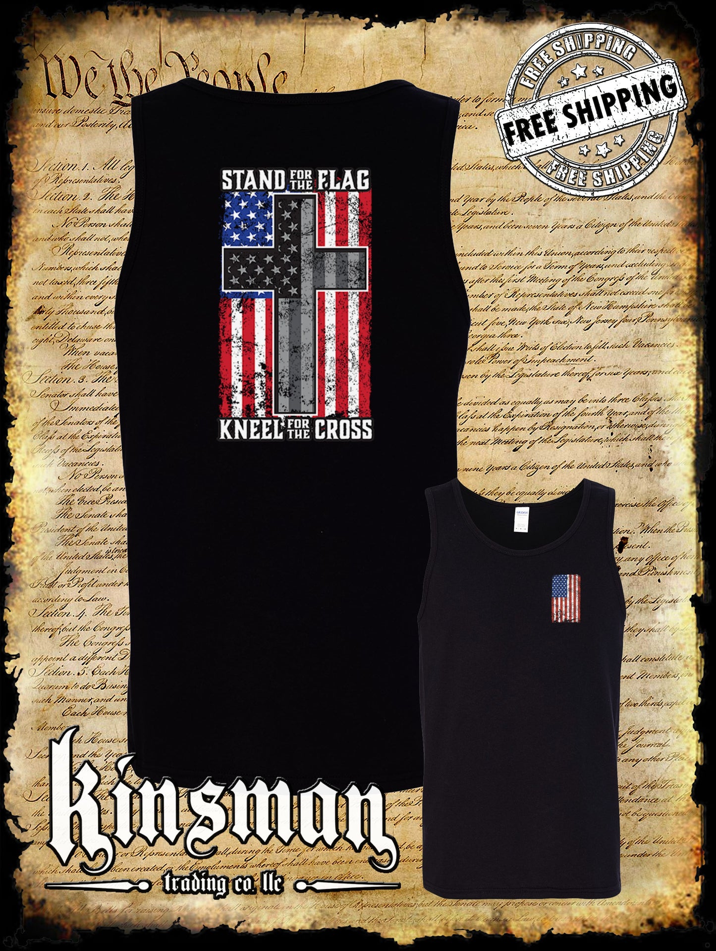 Stand for the Flag Kneel for the Cross 2-Sided Tank Top T-Shirt US Patriot
